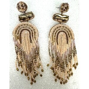 Deepa Gurnani Ishani Earrings Beige/Brown Shimmery Beads Post Chandelier